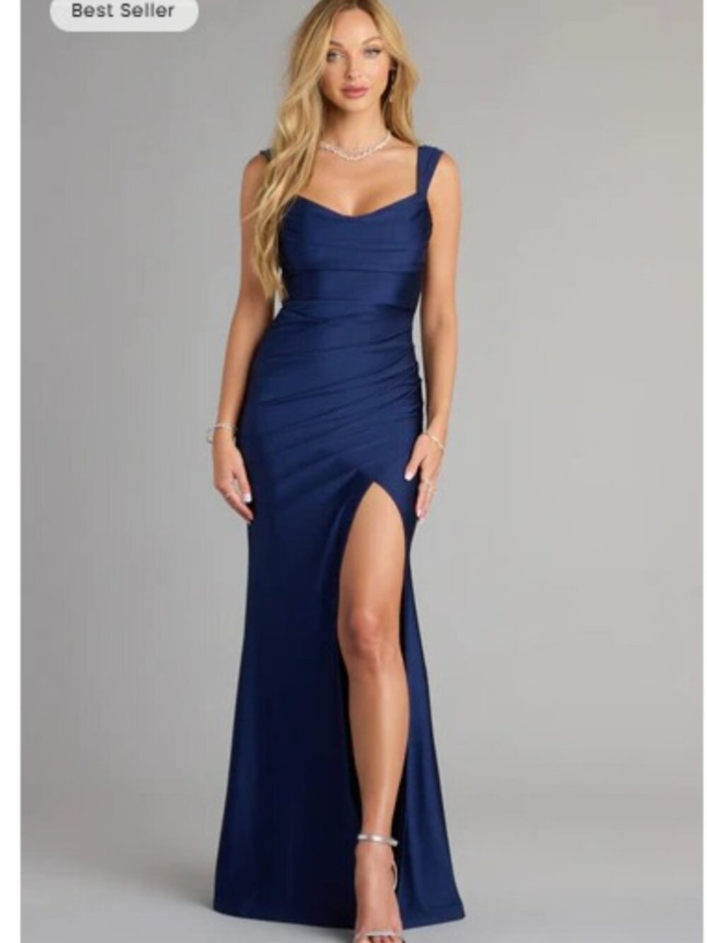 NEW! Prom Dress - Windsor - Navy Blue Kaitlin Low Back Slit Mermaid Formal Dress